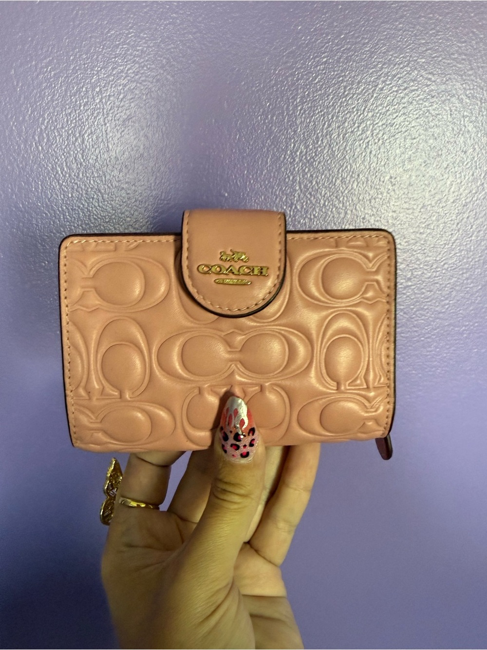 Coach Blush Pink Signature Embossed Compact Wallet